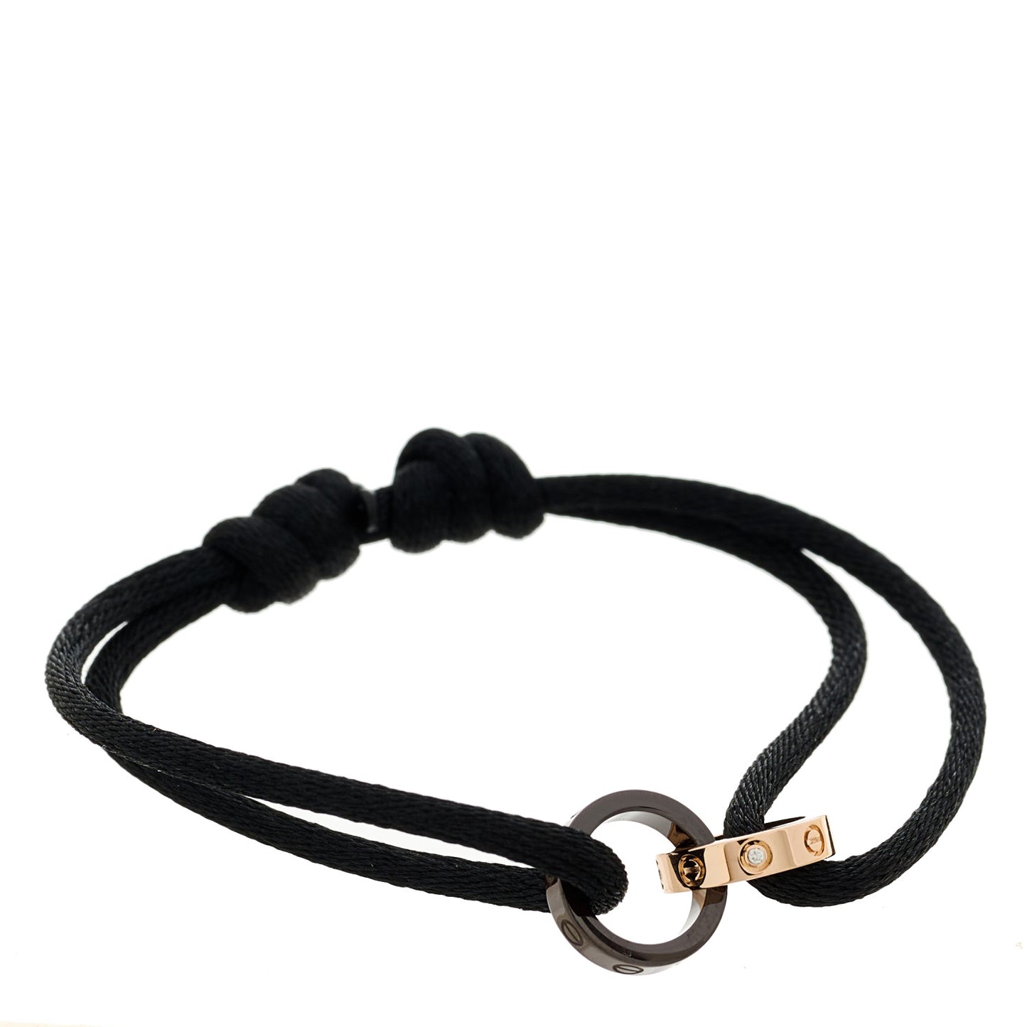 18K Pink Gold Ceramic 4 Diamond LOVE Cord Bracelet Black