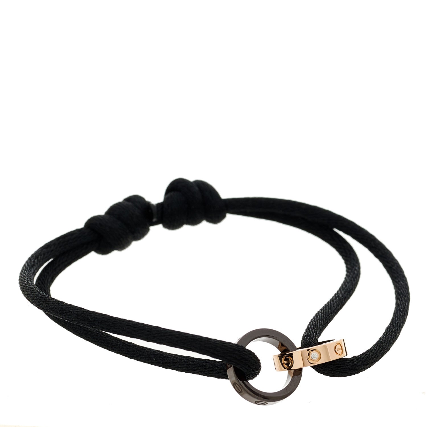 Cartier 18K Pink Gold Ceramic 4 Diamond LOVE Cord Bracelet Black 2 of 9