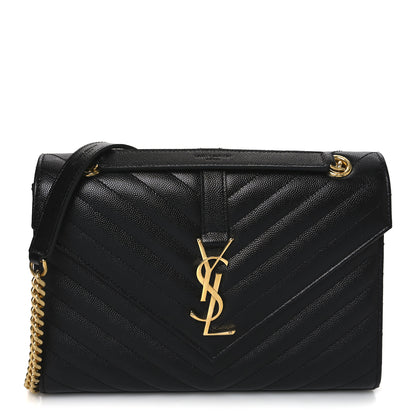 Saint Laurent Grain De Poudre Matelasse Chevron Medium Monogram Satchel Black 1 of 10