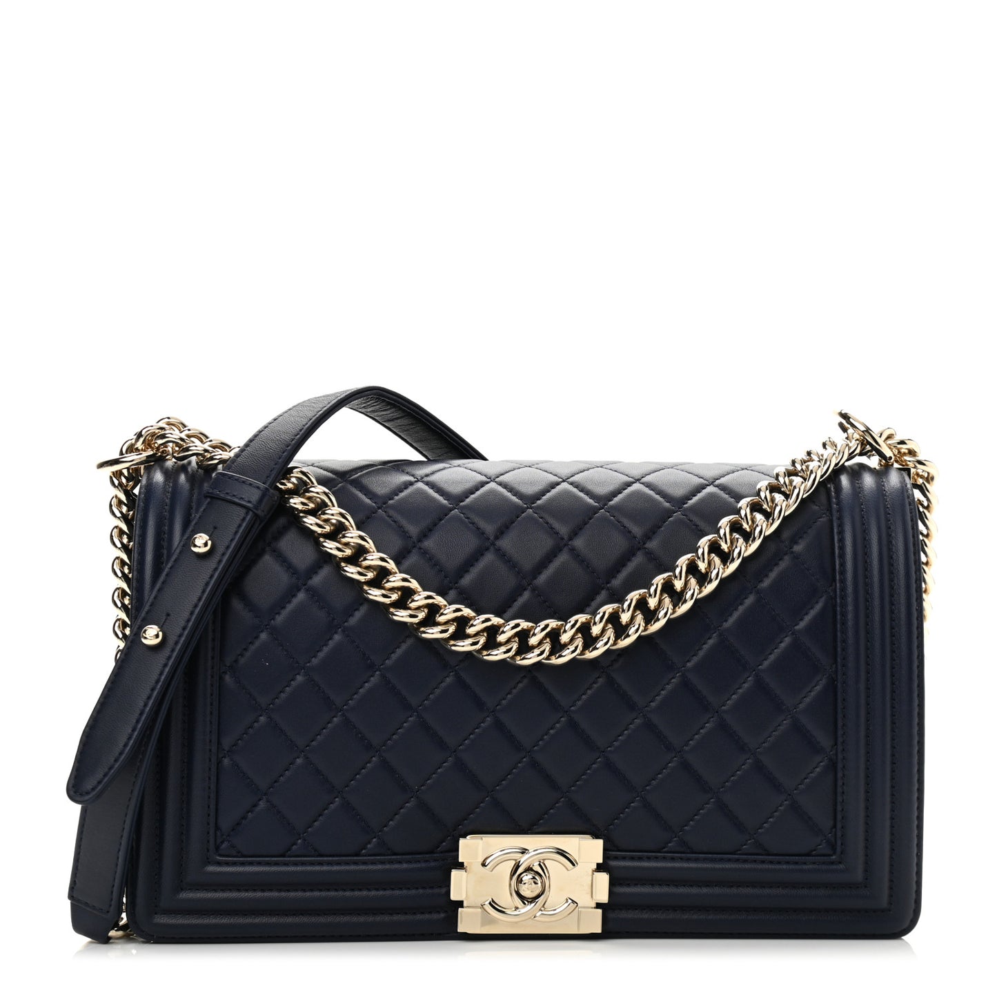 Lambskin Quilted New Medium Boy Flap Navy Blue