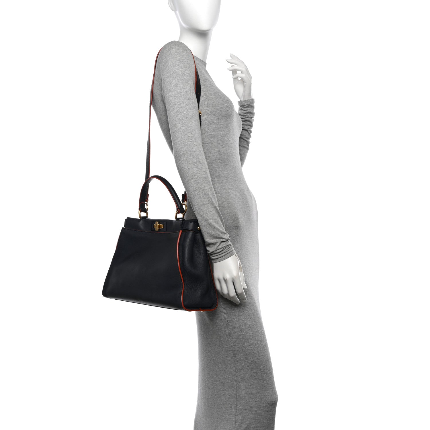Fendi Vitello Seta Burro Medium Peekaboo Iconic Satchel Blue Notte Plaster 2 of 14