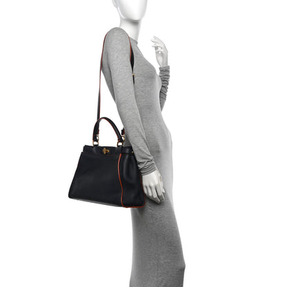 Fendi Vitello Seta Burro Medium Peekaboo Iconic Satchel Blue Notte Plaster 2 of 14