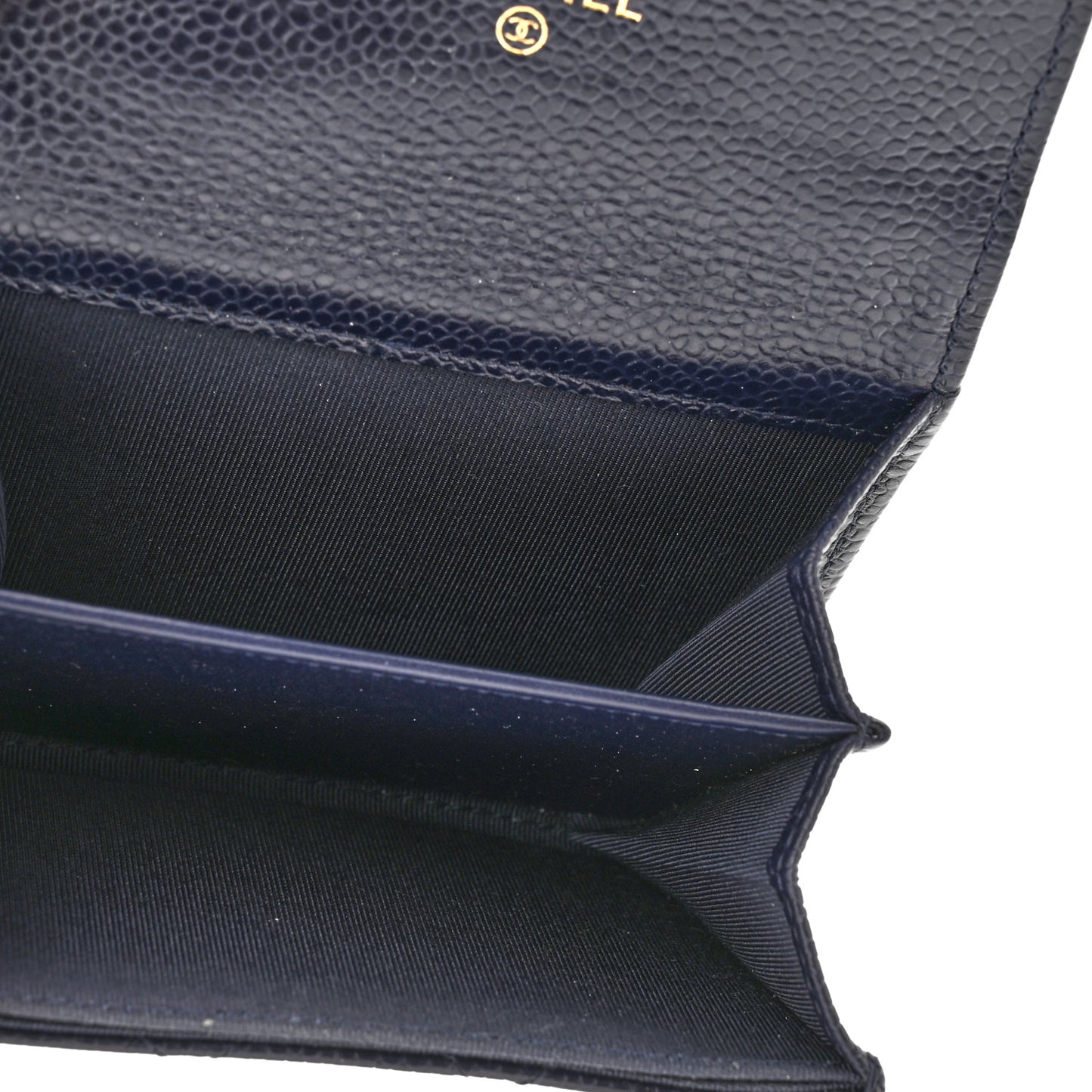 Caviar Quilted Flap Card Holder Wallet Navy