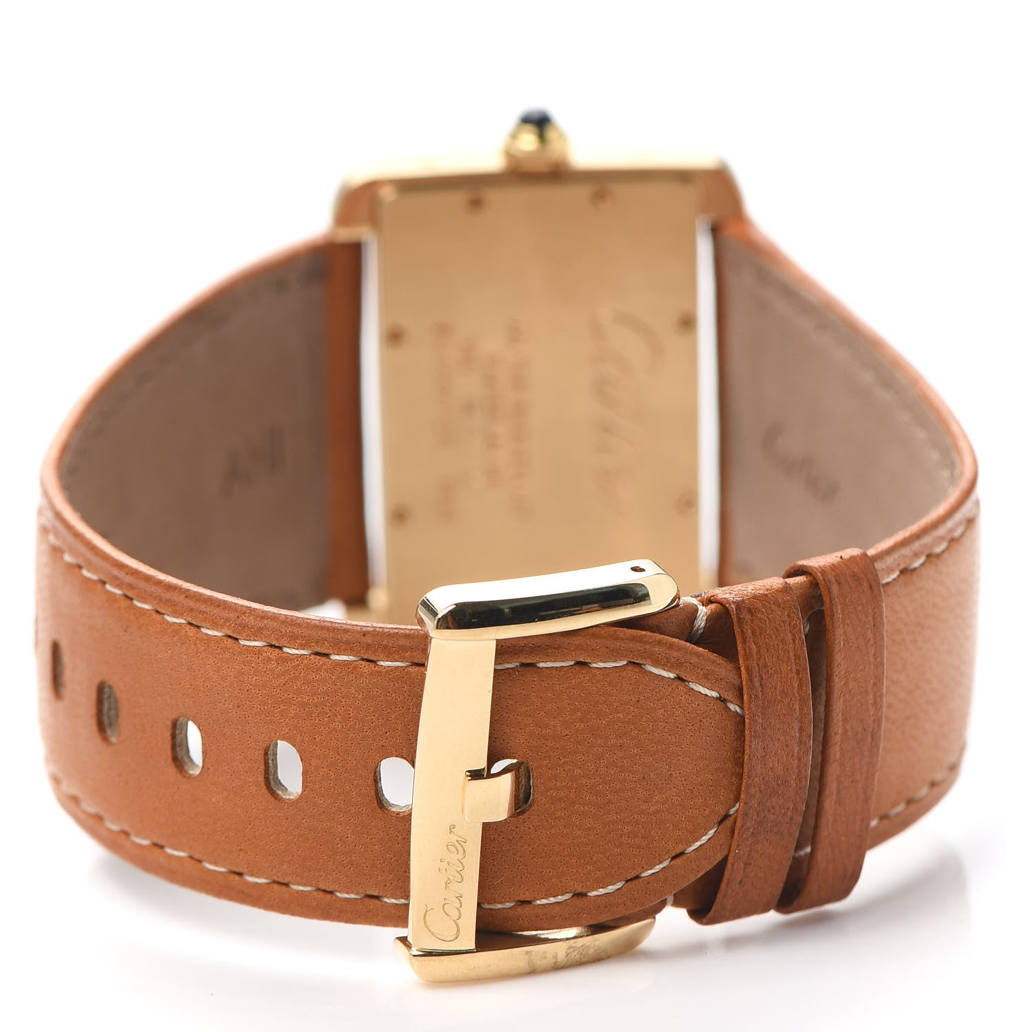 Cartier 18K Yellow Gold Calfskin 38mm Tank Divan Quartz Watch Brown 3 of 5