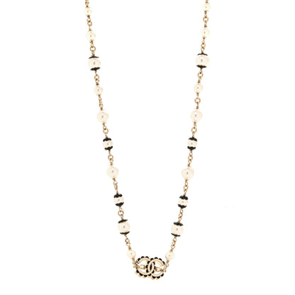 Chanel Metal Enamel Pearl CC Necklace Gold Black White 1 of 4