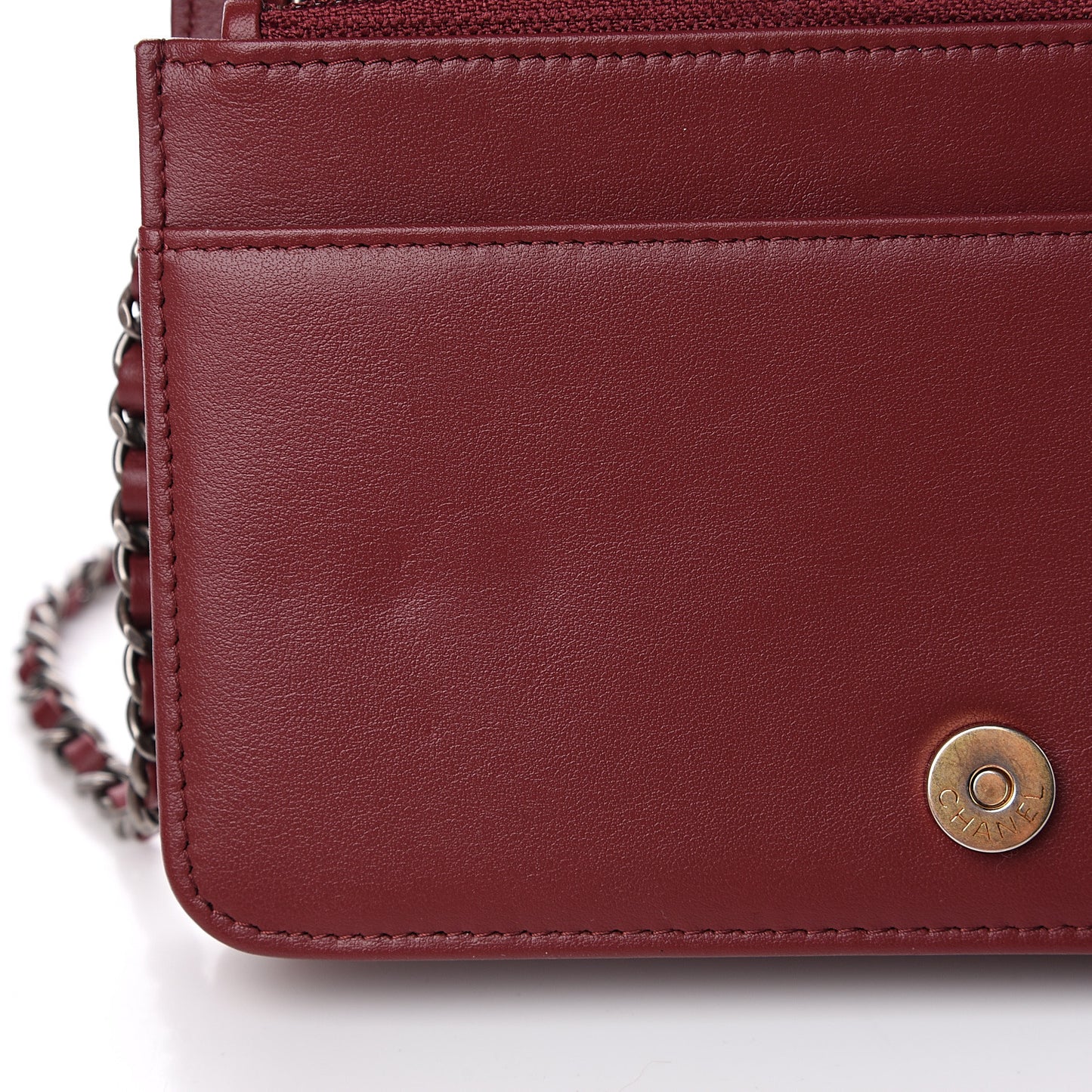 Aged Calfskin Quilted Gabrielle Wallet On Chain WOC Burgundy