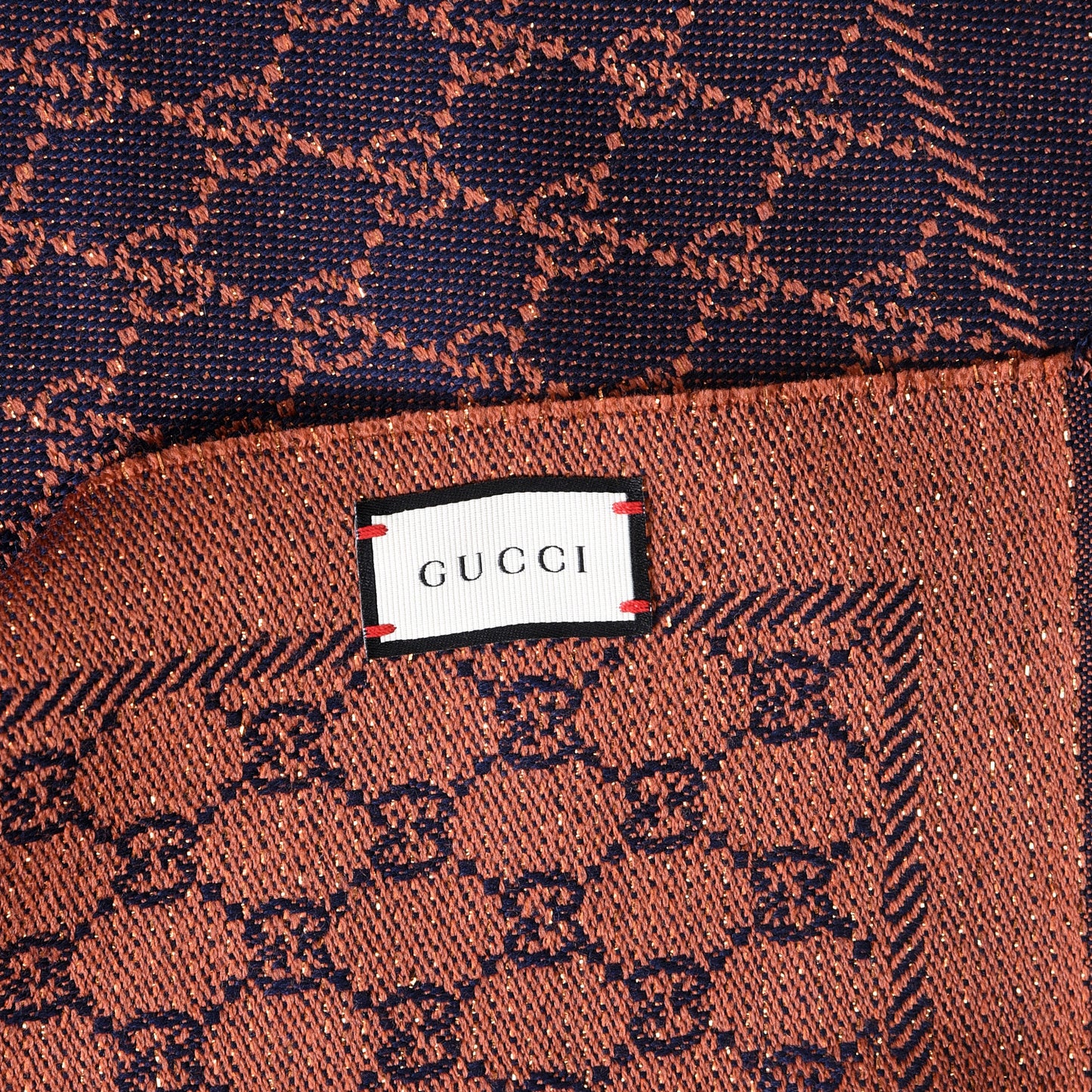 Wool Lame Jacquard GG Monogram Stenlux Scarf Midnight Blue Light Brown
