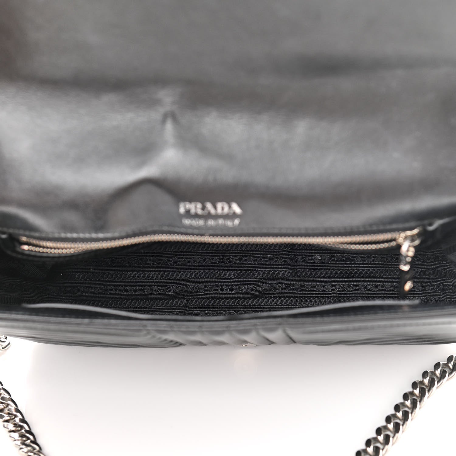 Prada Soft Calfskin Impunture Diagramme Large Chain Flap Shoulder Bag Black 5 of 12