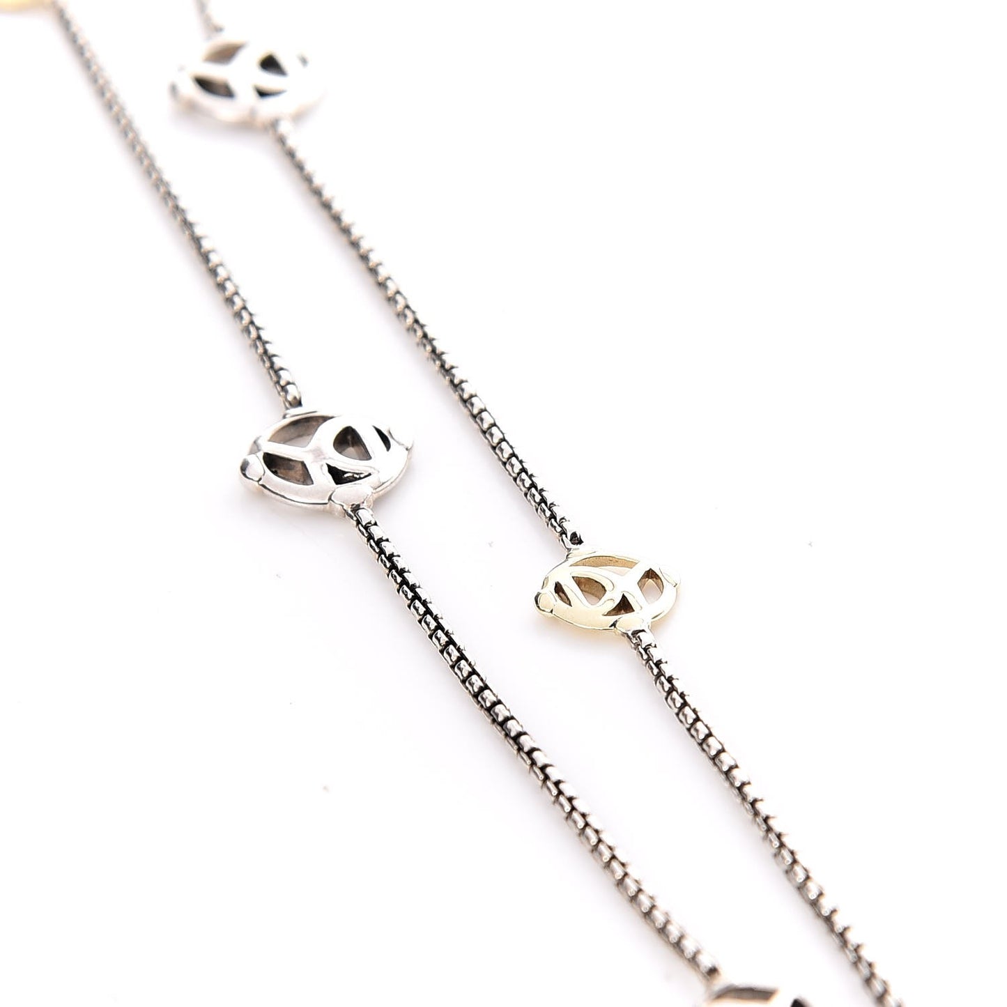 Sterling Silver 14K Yellow Gold Logo Station Necklace 36"