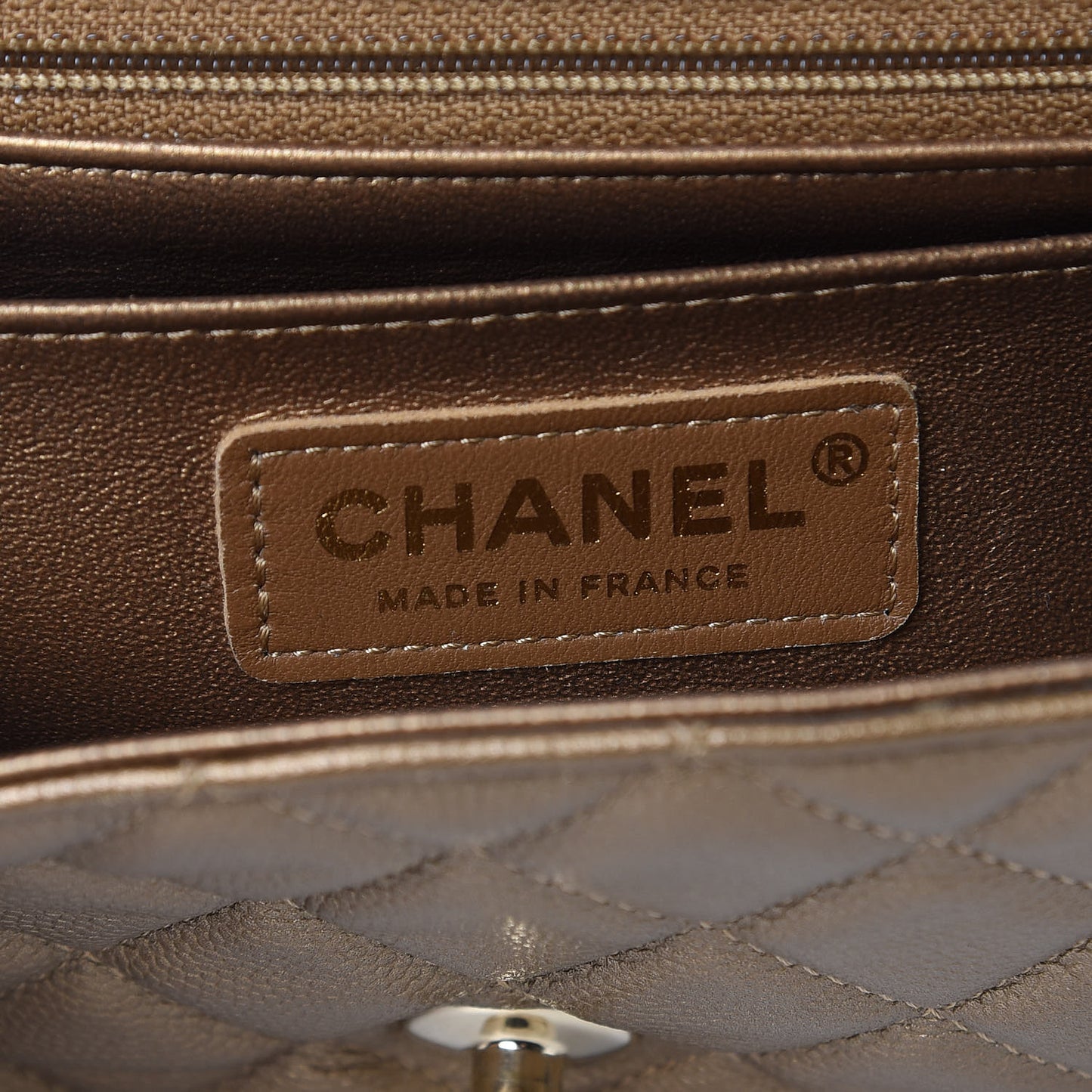 Metallic Caviar Quilted Mini Rectangular Flap Bronze
