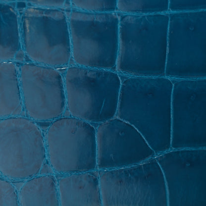 Hermes Shiny Niloticus Crocodile Kelly Cut Pochette Bleu Izmir 9 of 9