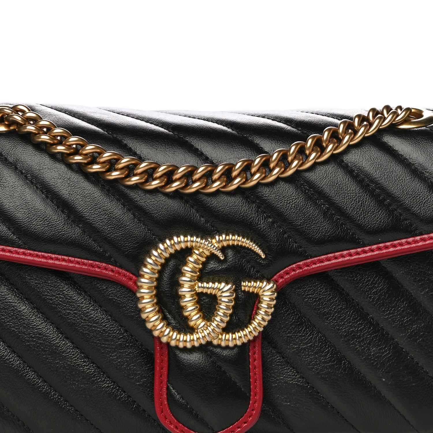 Gucci Vintage Effect Calfskin Matelasse Diagonal Small Torchon GG Marmont Shoulder Bag Black Romantic Cherry 9 of 11