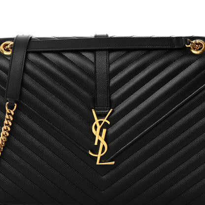 Saint Laurent Grain De Poudre Matelasse Chevron Large Monogram Satchel Black 8 of 10