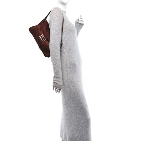 Suede Baguette Shoulder Bag Brown