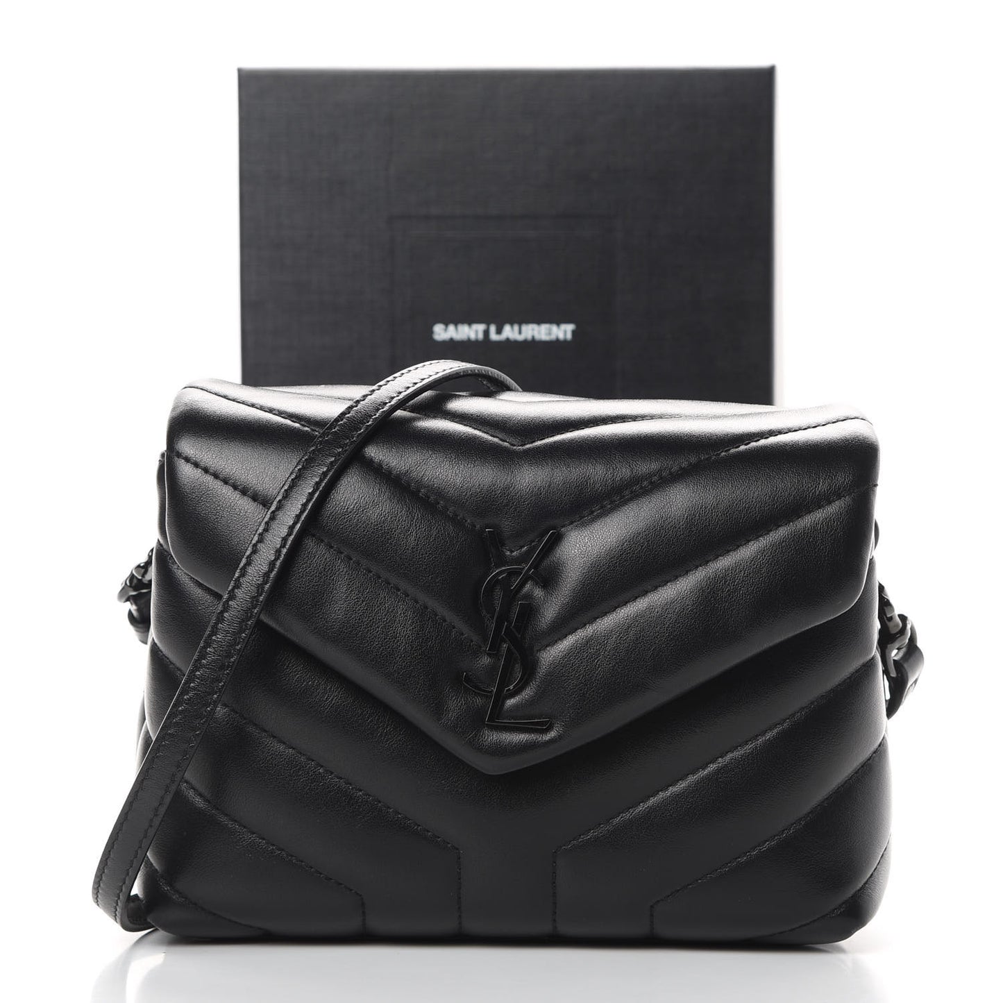 Calfskin Y Quilted Monogram Toy Loulou Crossbody Bag Black