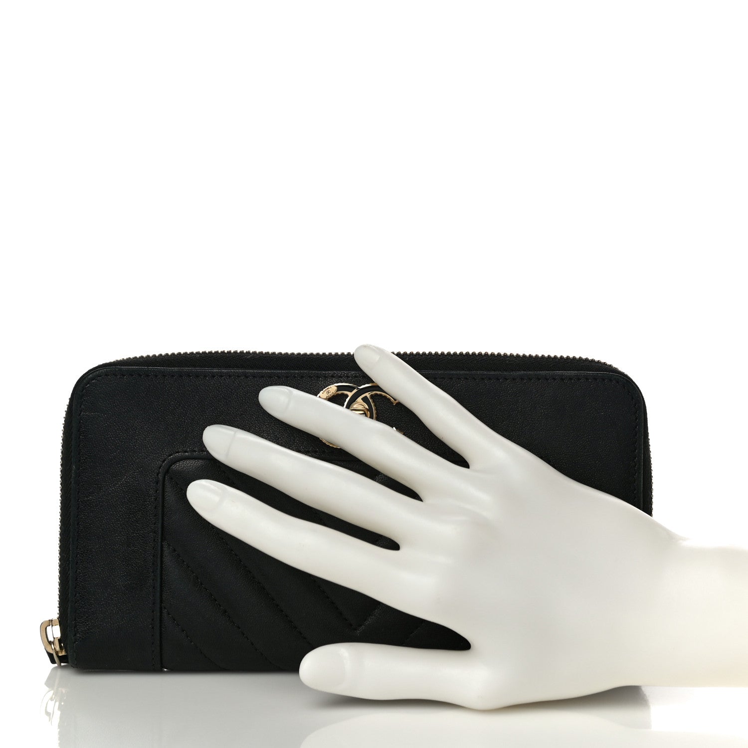 Chanel Sheepskin Chevron Quilted Mademoiselle Vintage Zip Around Wallet Black 2 of 12