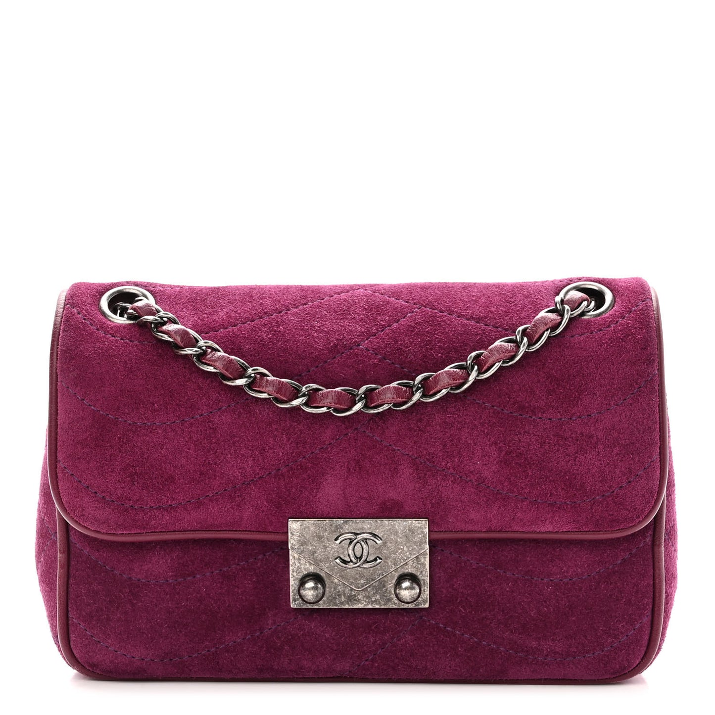 Suede Lambskin Scallop Quilted Medium Pagoda Flap Purple