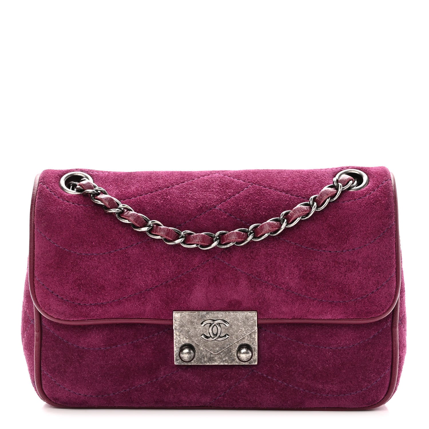 Chanel Suede Lambskin Scallop Quilted Medium Pagoda Flap Purple 1 of 12
