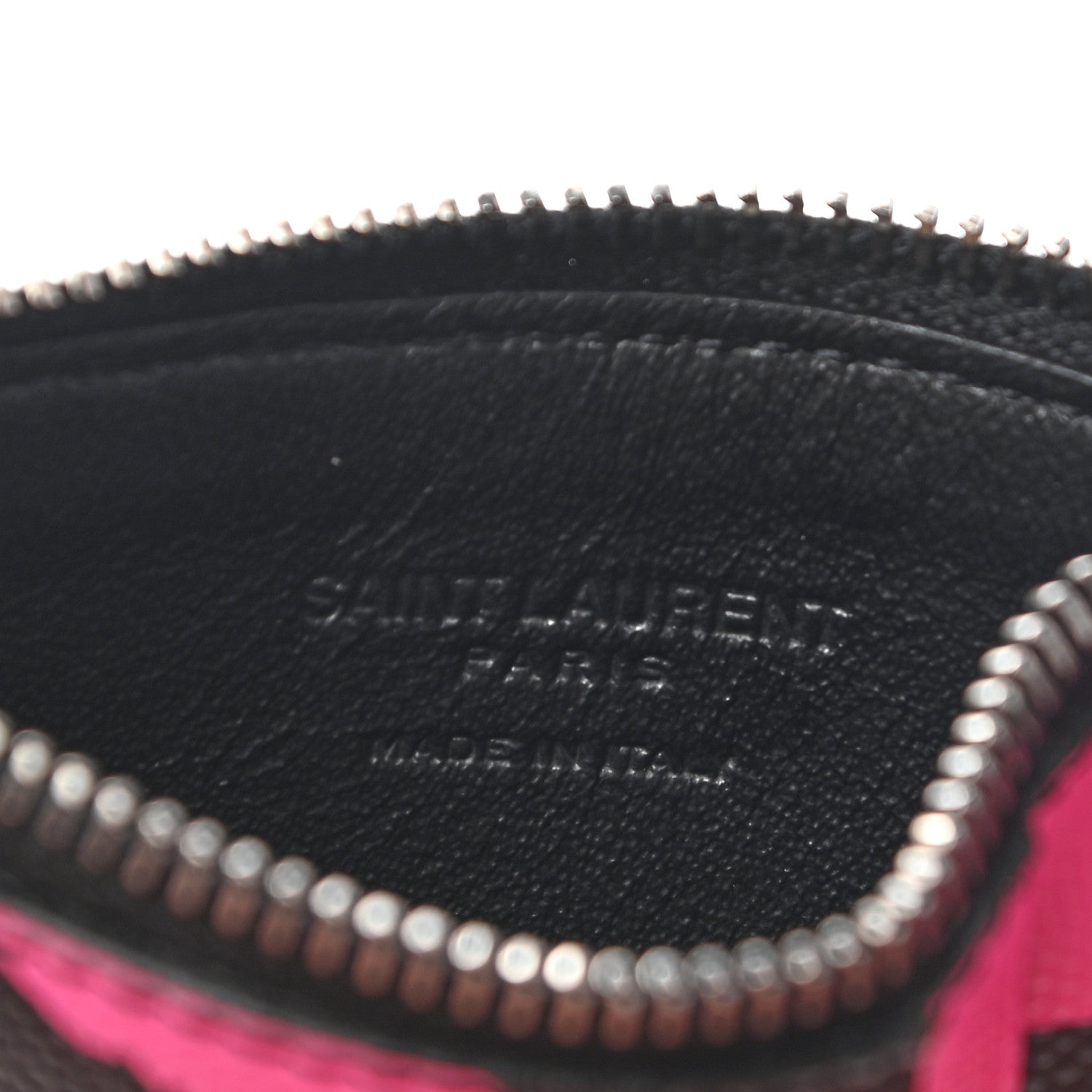 Saint Laurent Grain de Poudre Zebra Print 5 Fragments Zip Pouch Card Holder Fuchsia Black 8 of 8