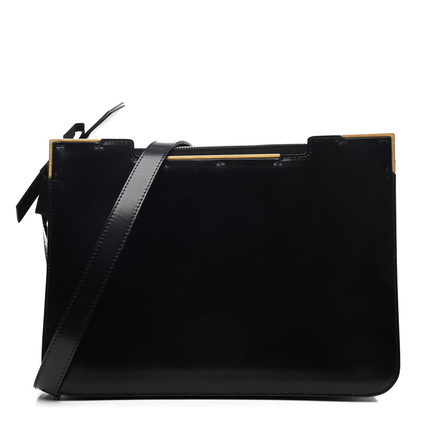 Polished Calfskin Double Zipped Satchel Bleu Marine