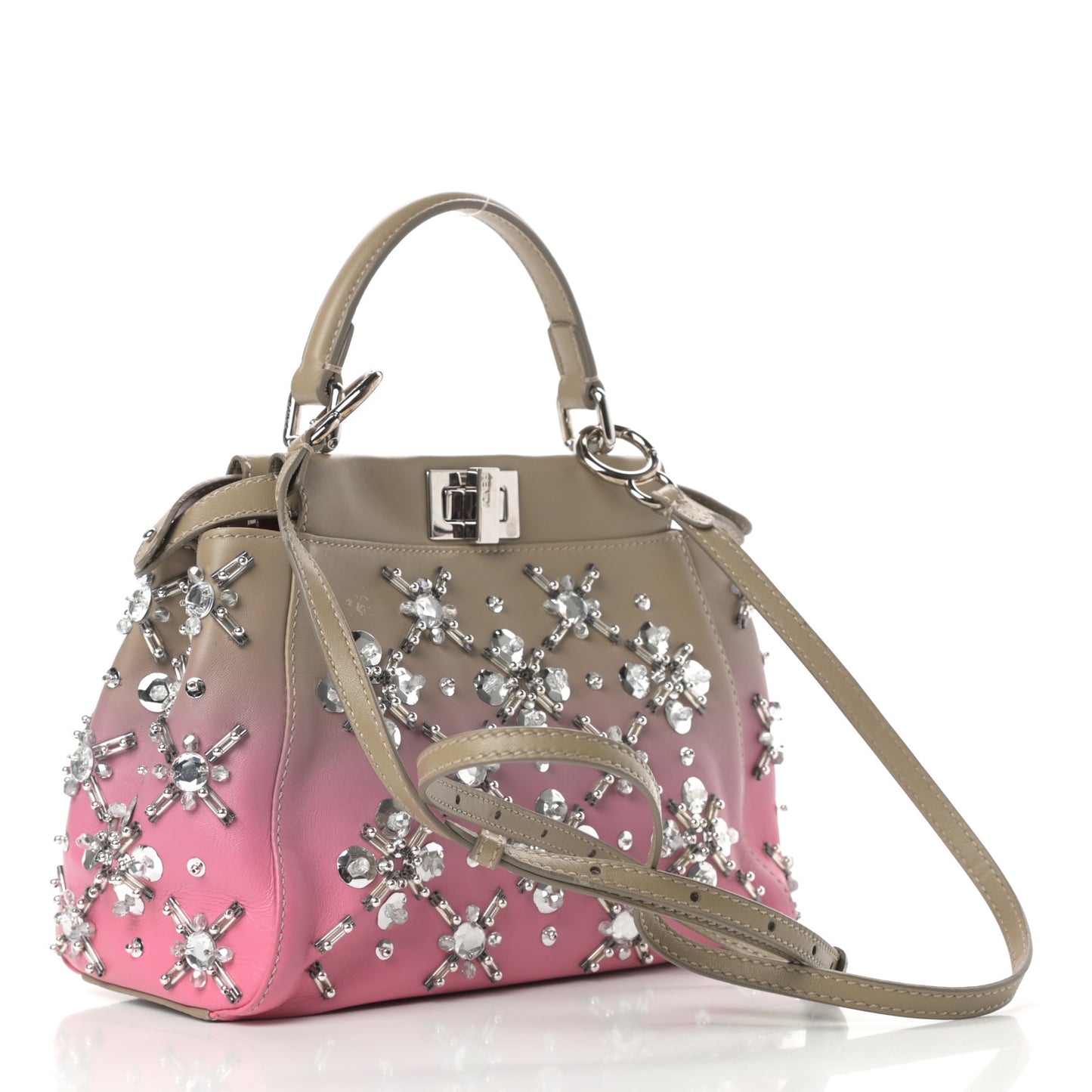 Nappa Crystal Beaded Ombre Mini Peekaboo Iconic Satchel Pink Beige