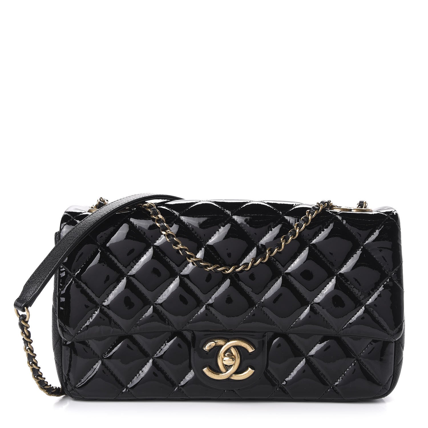 Chanel Patent Goatskin Quilted Medium CC Eyelet Flap Black 1 of 10