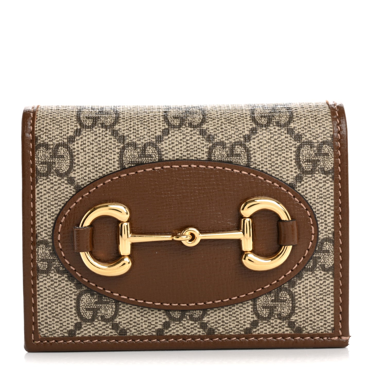 GG Supreme Monogram Horsebit 1955 Card Case Wallet Beige Ebony Brown Sugar