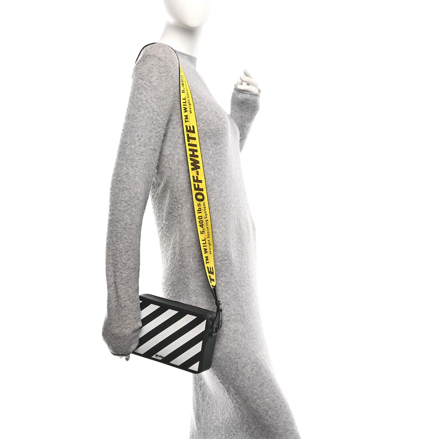Off-White Saffiano Striped Mini Diag Bag Black White 2 of 11