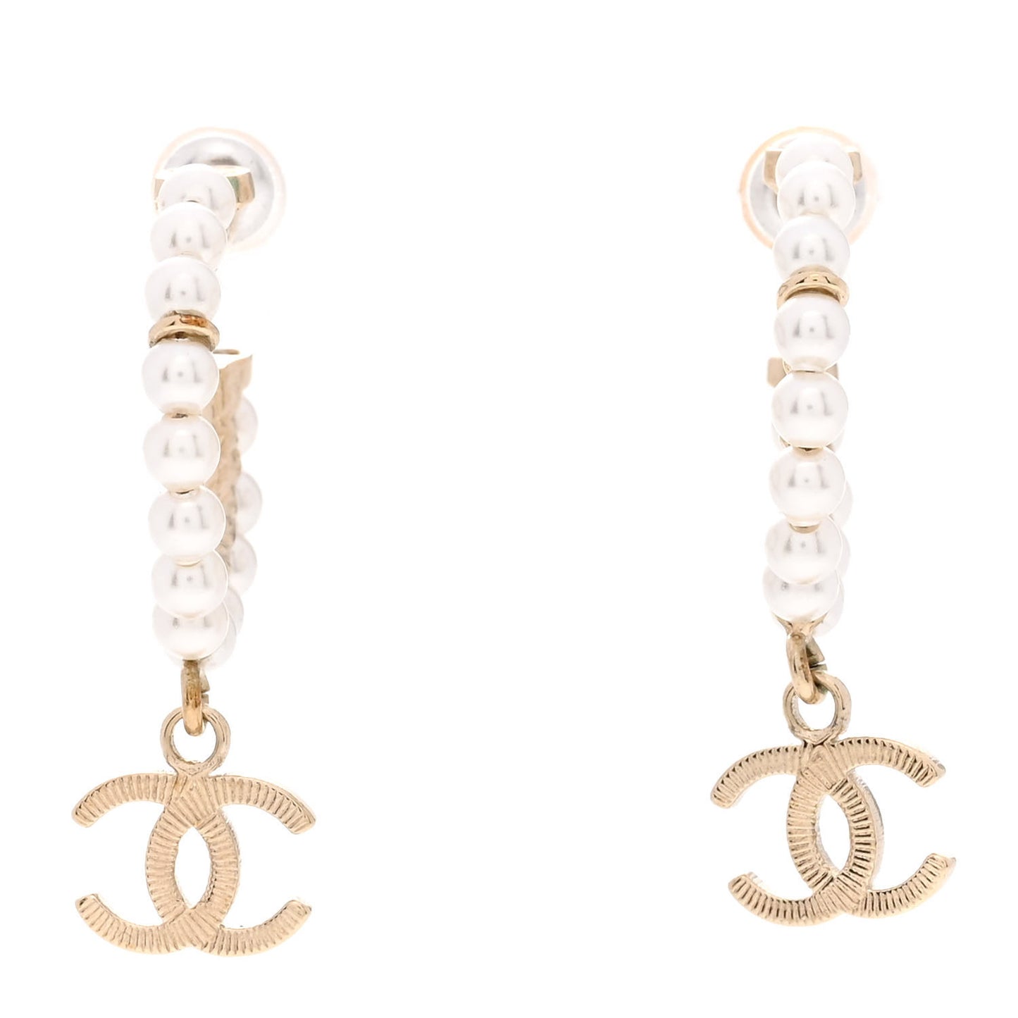 Pearl Charms CC Hoop Earrings Gold