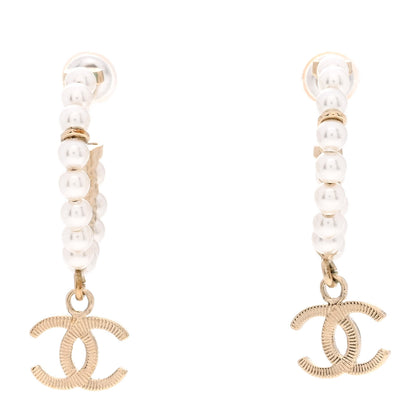 Chanel Pearl Charms CC Hoop Earrings Gold 1 of 4