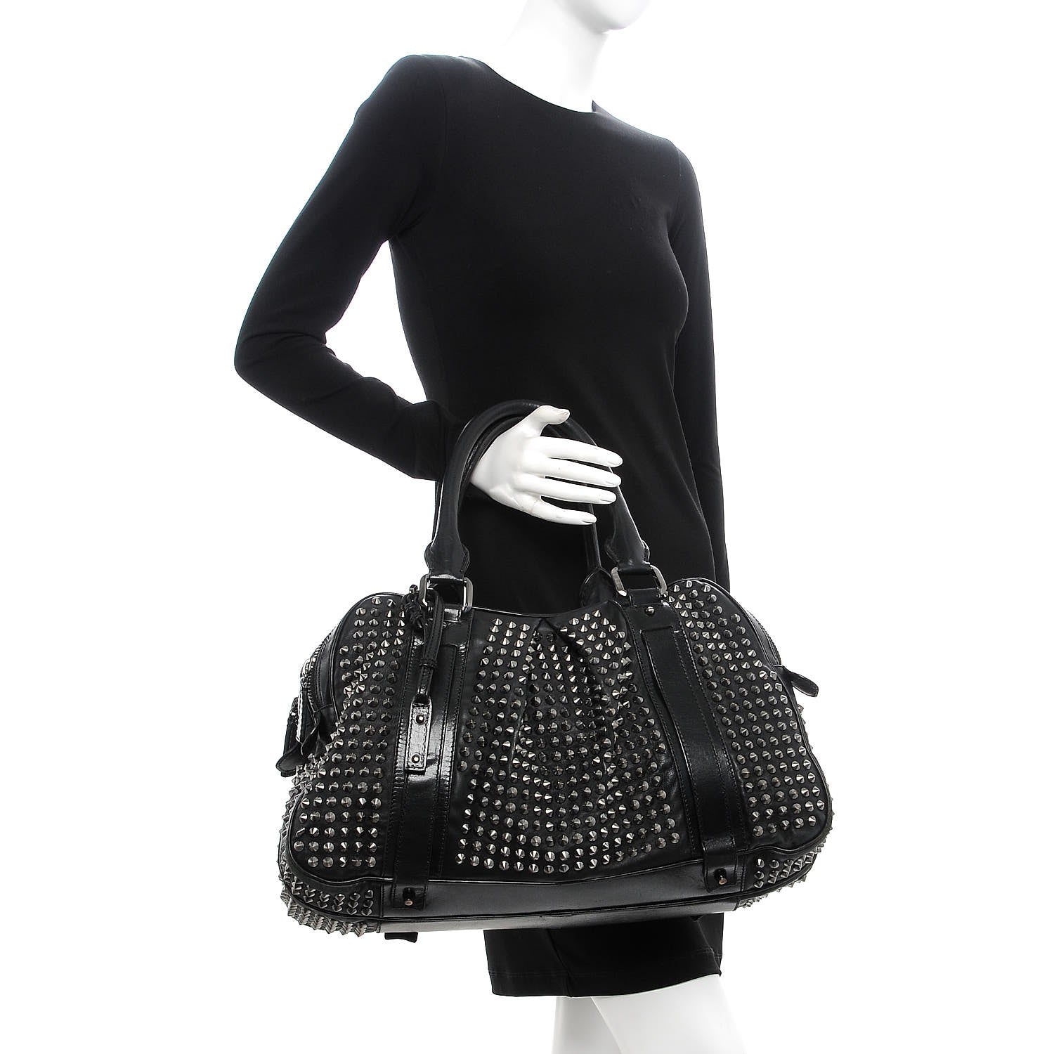 Burberry Prorsum Calfskin Studded Knight Satchel Black 3 of 22