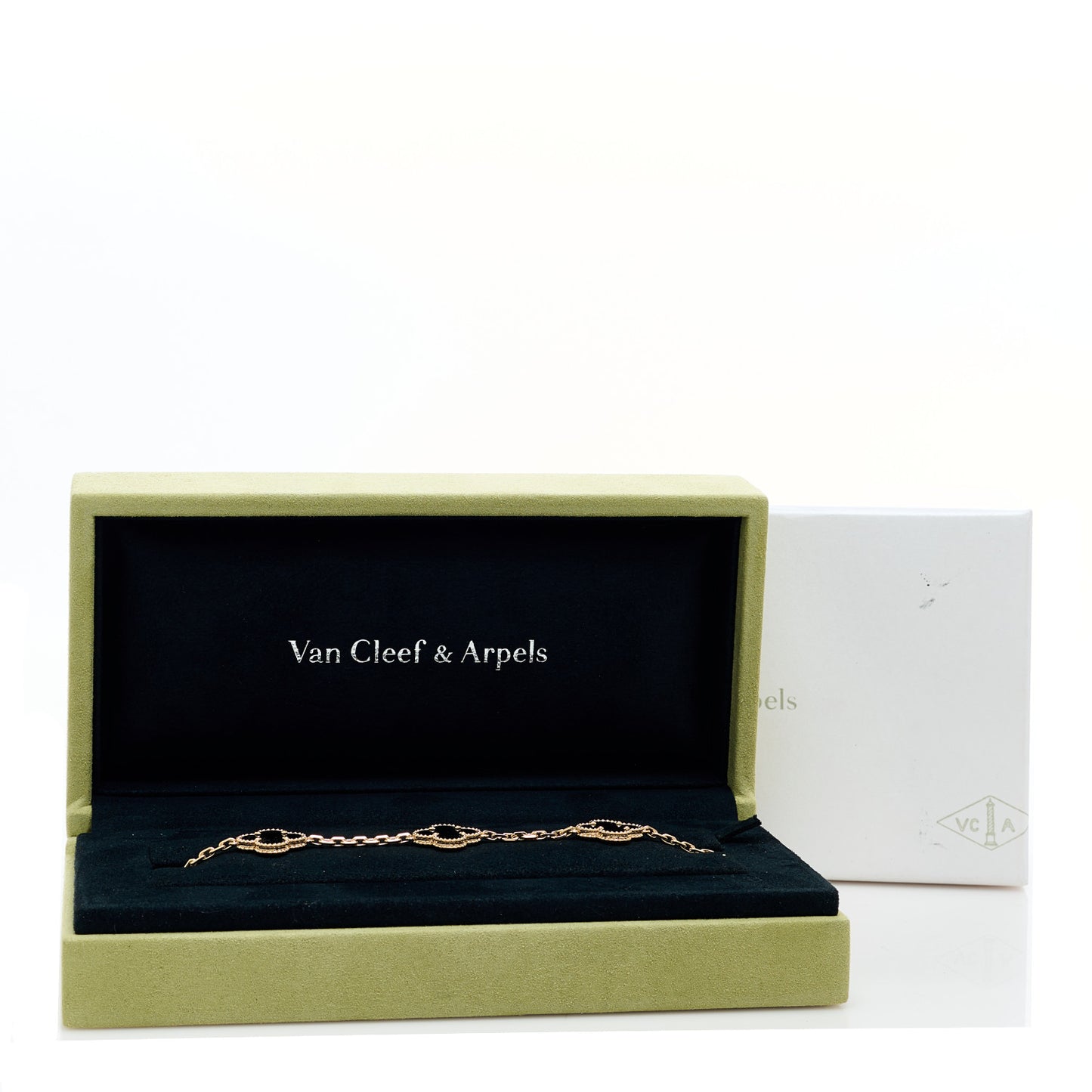 18K Yellow Gold Black Onyx 5 Motifs Vintage Alhambra Bracelet