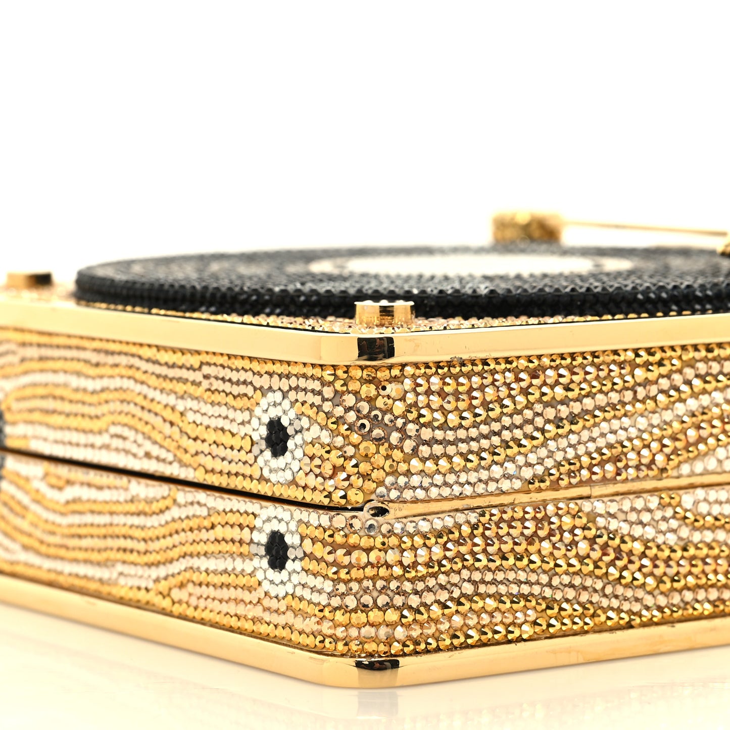 Crystal Turntable Scratch Minaudiere Clutch Champagne