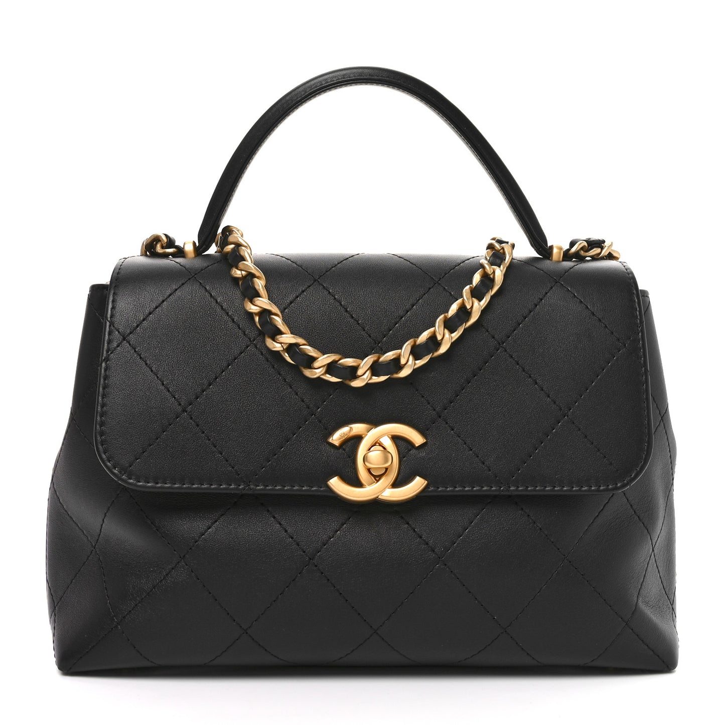 Calfskin Large Top Handle Flap Black