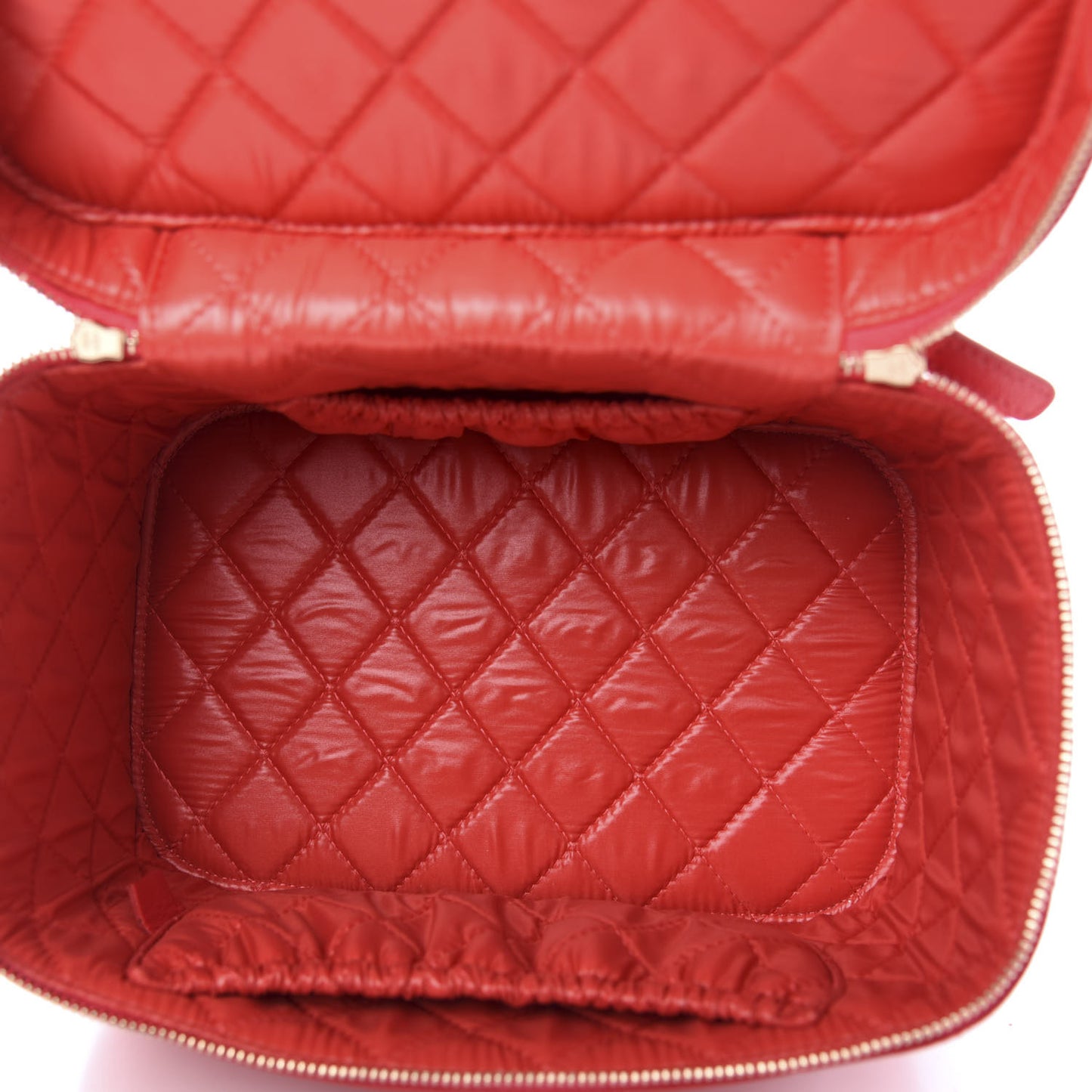 Grained Shiny Calfskin Quilted Large Vanity Pouch Red