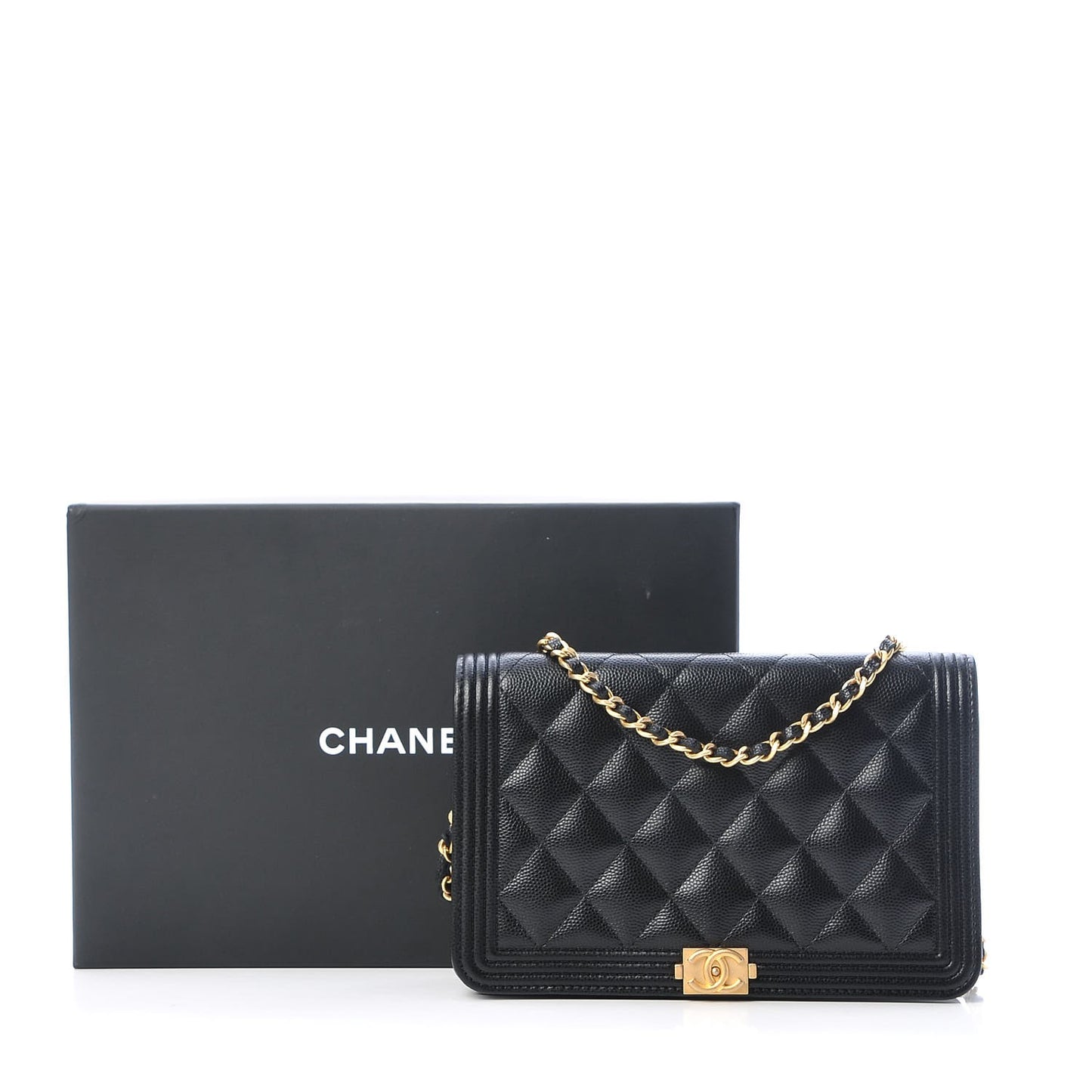 Caviar Quilted Boy Wallet On Chain WOC Black
