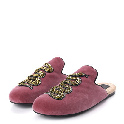 Gucci Velvet Crystal Snake Embroidered Womens Slippers 40 Tibet Red 3 of 8