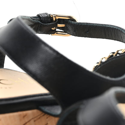 Chanel Lambskin Quilted Chain Cork Wedge Sandals Black 36 Black 10 of 10