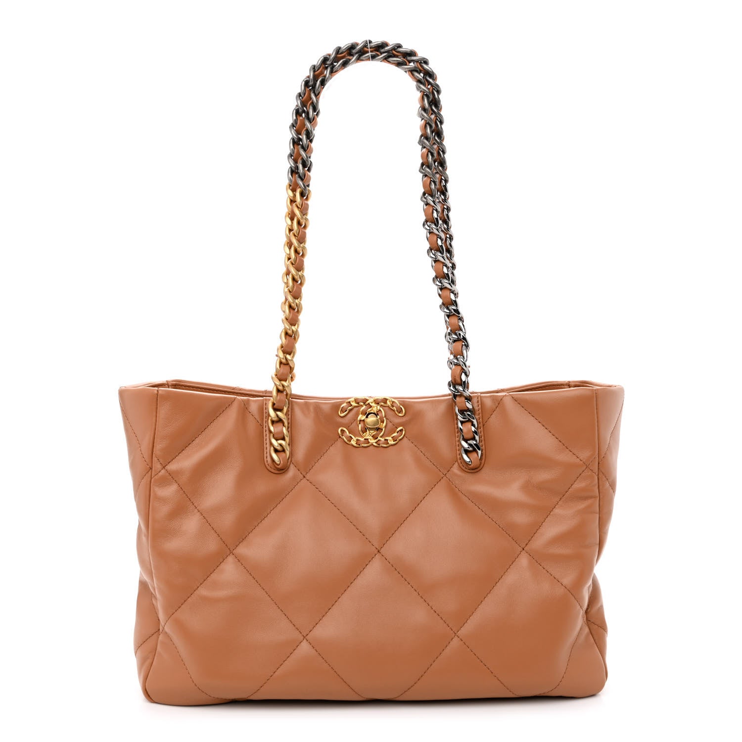 Chanel Lambskin Quilted Chanel 19 East West Shopping Bag Brown 1 of 10