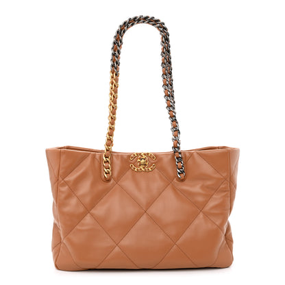 Chanel Lambskin Quilted Chanel 19 East West Shopping Bag Brown 1 of 10