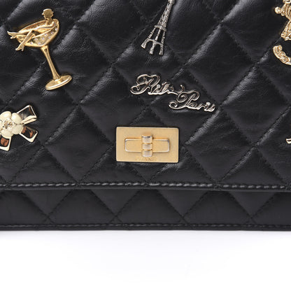 Chanel Aged Calfskin Quilted Lucky Charms 2.55 Reissue Wallet On Chain WOC Black 12 of 12