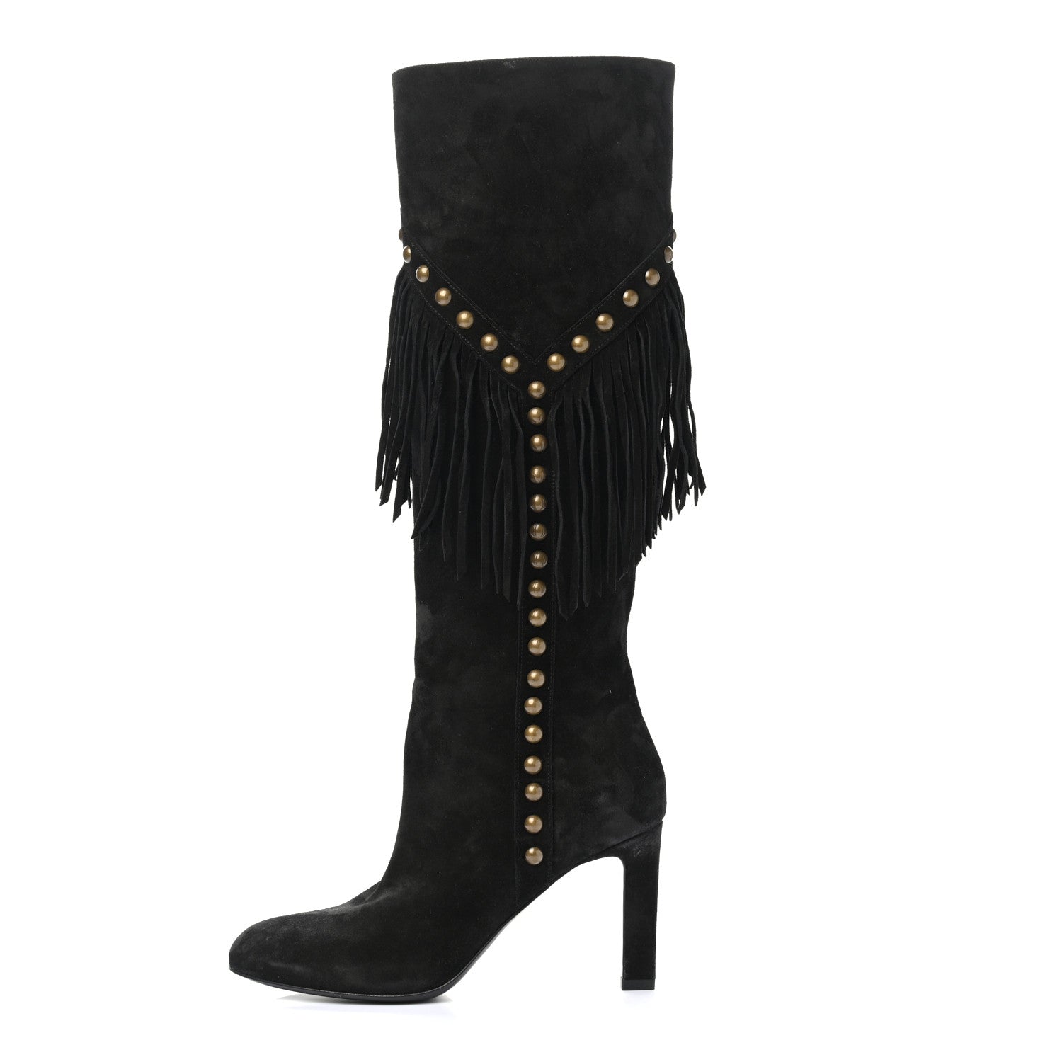 Saint Laurent Suede Fringe Otterproof Light Studded Grace 105 Boots 37 Black 1 of 9