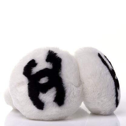Chanel Shearling CC Ear Muffs White Black 3 of 4
