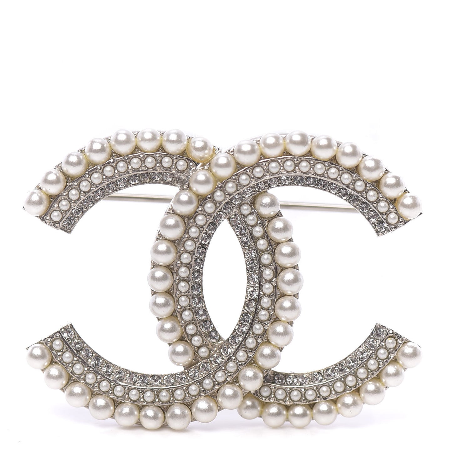Pearl Crystal CC Brooch Silver