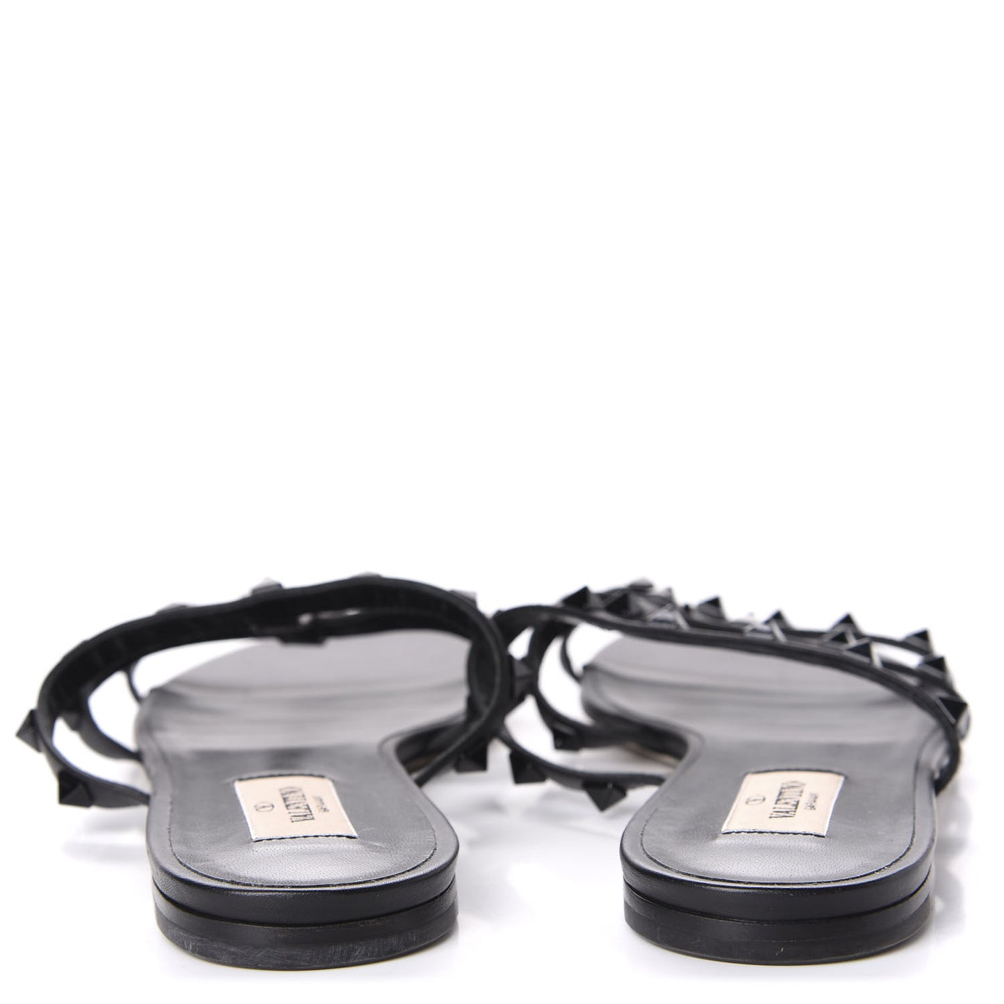 Nappa Rockstud Caged Flat Slide Sandals 39.5 Black
