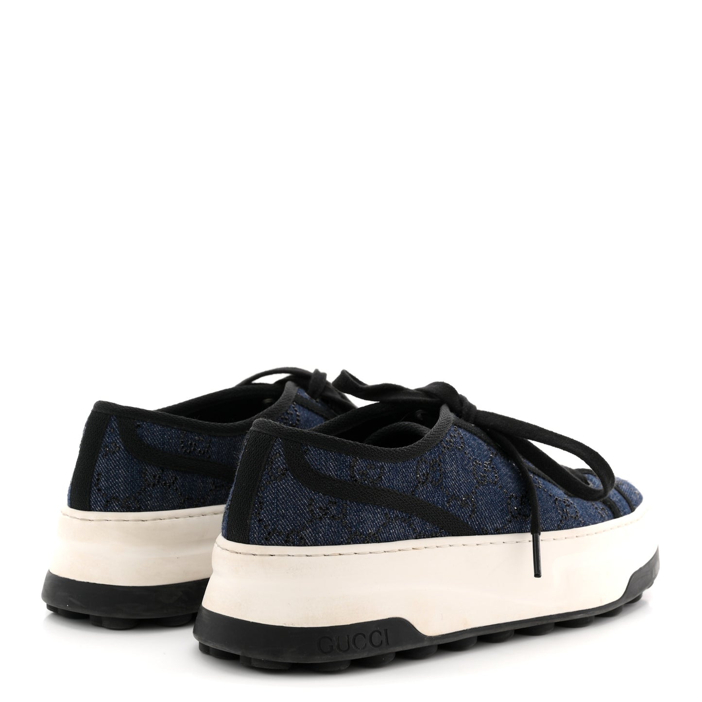 Denim Crystal GG Monogram Womens 1977 Platform Tennis Sneakers 39 Blue Black