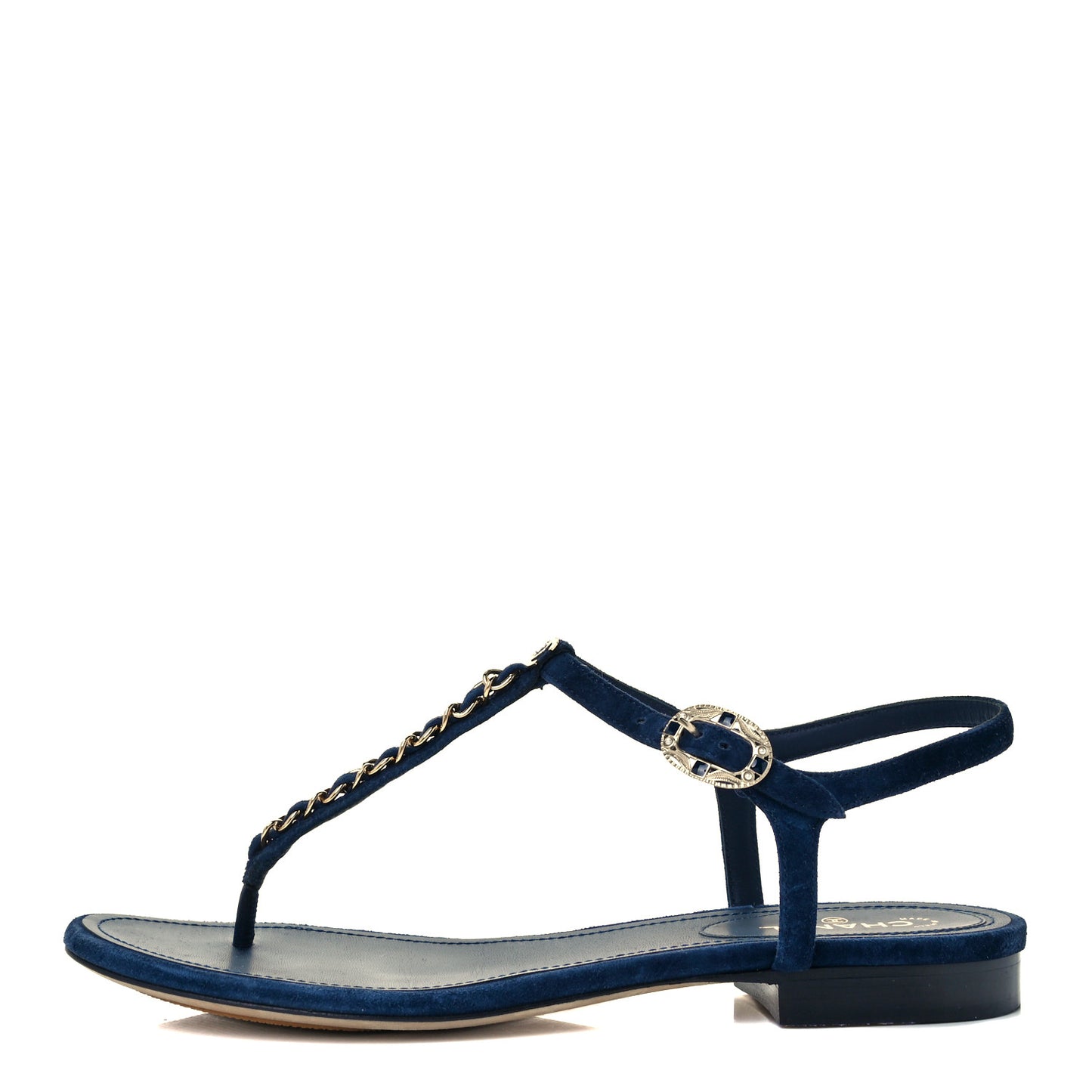 Suede Calfskin Thong Sandals 38 Navy Blue