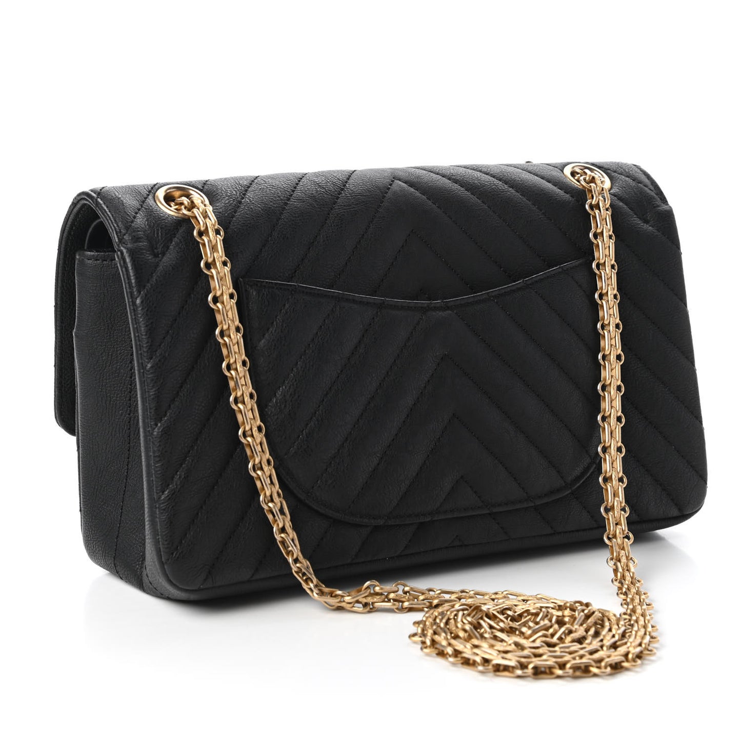 Crumpled Calfskin Chevron Quilted 2.55 Reissue 225 Flap Black