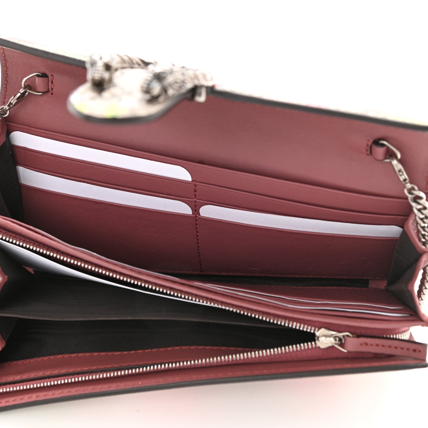 Gucci GG Supreme Monogram Blooms Dionysus Chain Clutch Wallet Beige Multicolor Dry Rose 4 of 6