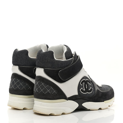 Chanel Canvas Goatskin CC High Top Sneakers 37 Black White 4 of 12
